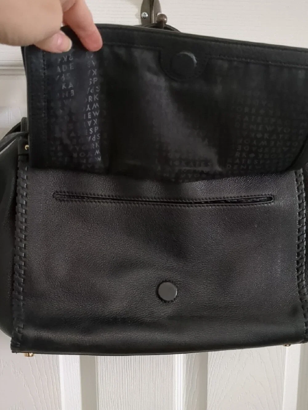 kate spade Black Leather Satchel with Gold Hardware And Whipstitch Detail